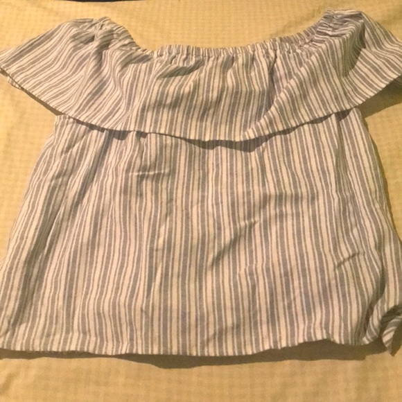 Stripped white/blue off the shoulder top - Picture 1 of 1